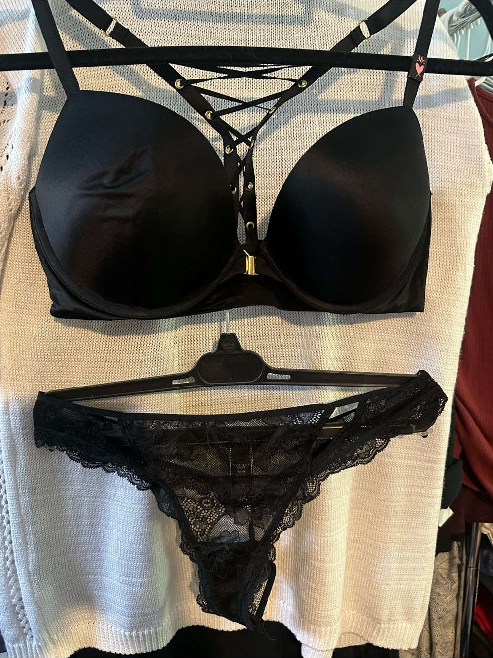 Victoria's Secret Black Lace Push-Up Bra & Lace Thong Set